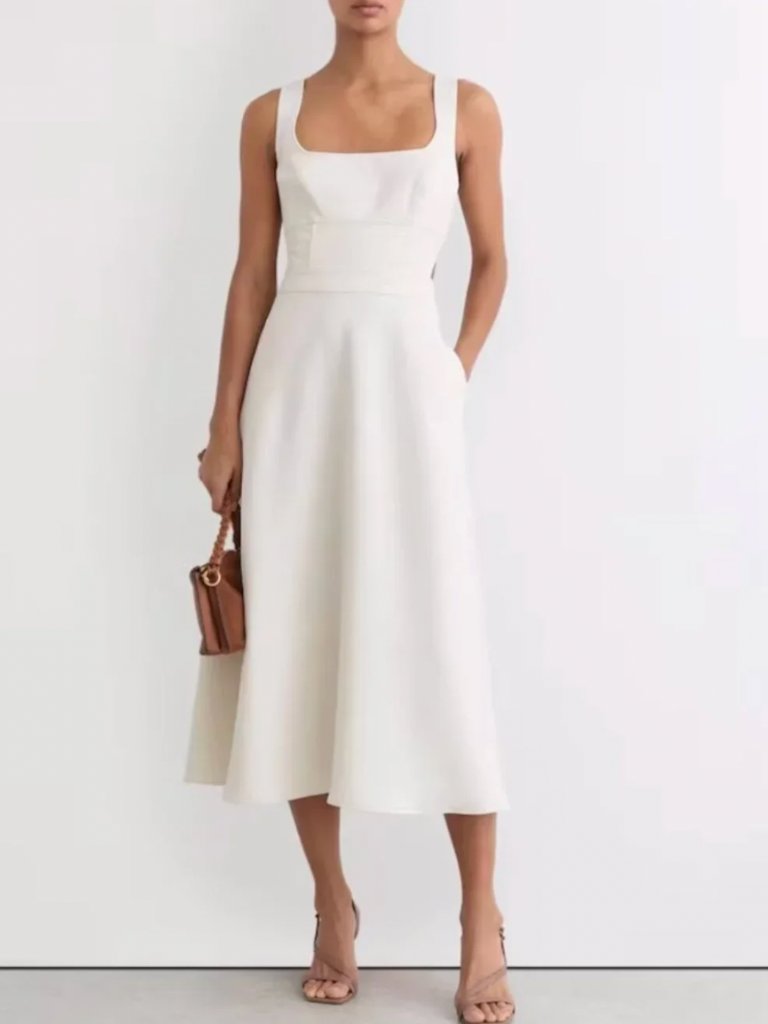 Reiss Dina Waisted Midi Dress Uk10/Us6 Ivory Classic Party Event
